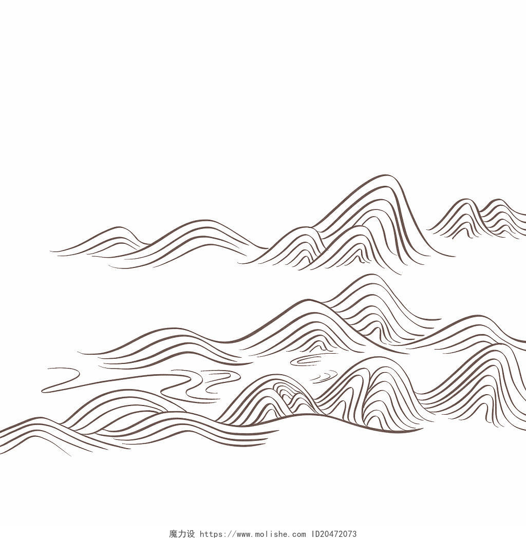 简笔 山水 国风 水墨 PNG 风景手绘线性元素